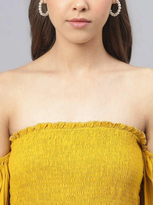 Yellow Fit And Flare Off-Shoulder Dress