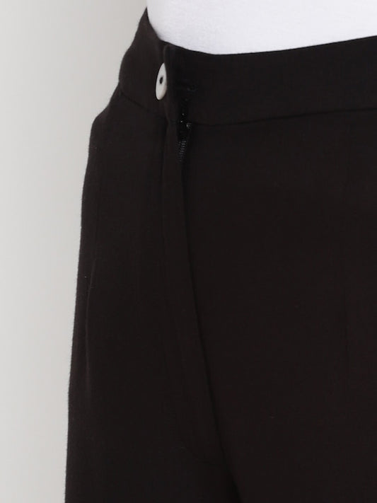 Women's Black Rayon Ruffle Hem Parallel Trousers