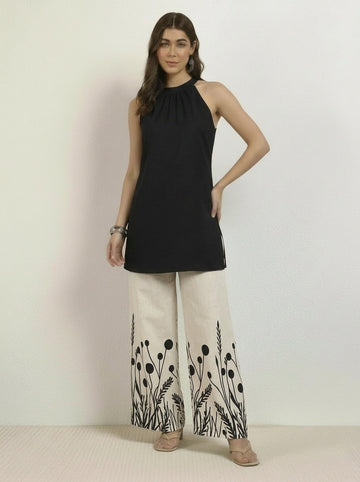 Cotton Flex Floral Patch Work Women Co-Ord Set Flex Kurta with Ankle Length Pant V-Neck Two Piece Dress