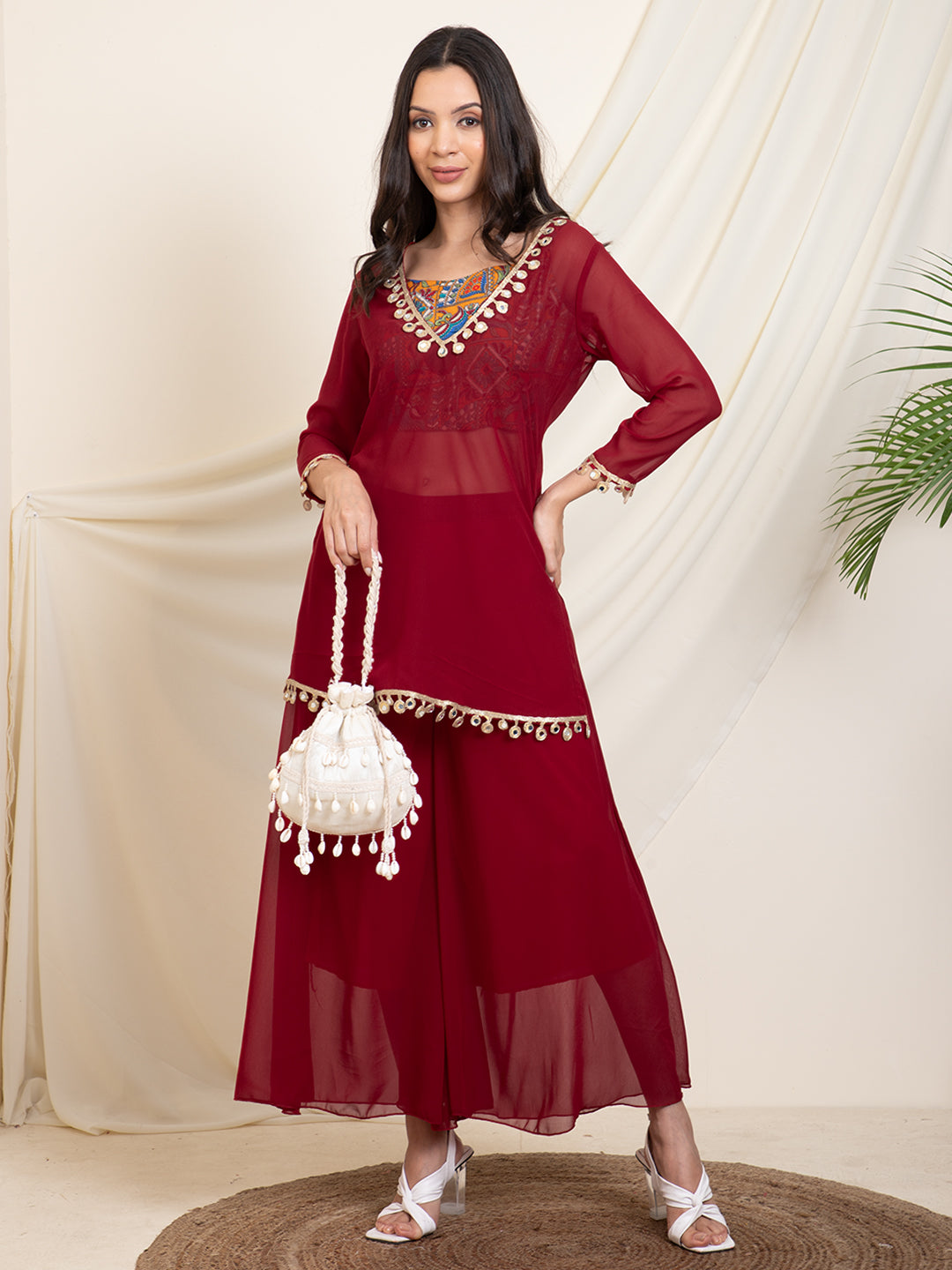 Maroon Indo Western Women Set