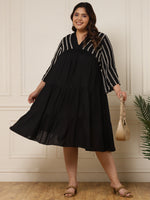 Women's Plus Size Black Tiered Viscose Rayon Midi Dress