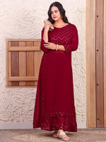 Magenta Sequence Embroidered Pure Georgette Long Slit Kurta With Sharara Co-ord Set