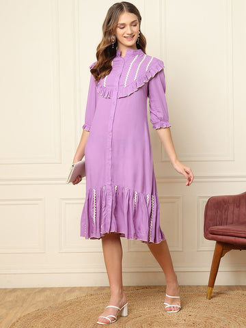 Lavender Tiered Women Shirt Dress