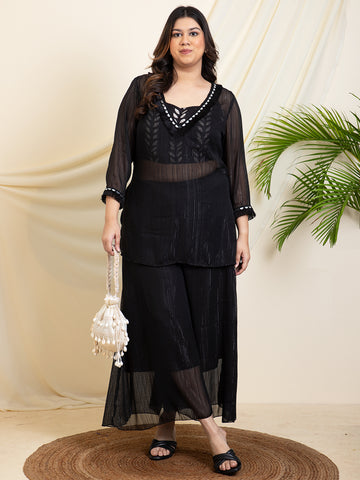 Black Lurex Indo Western Women Plus Size Set