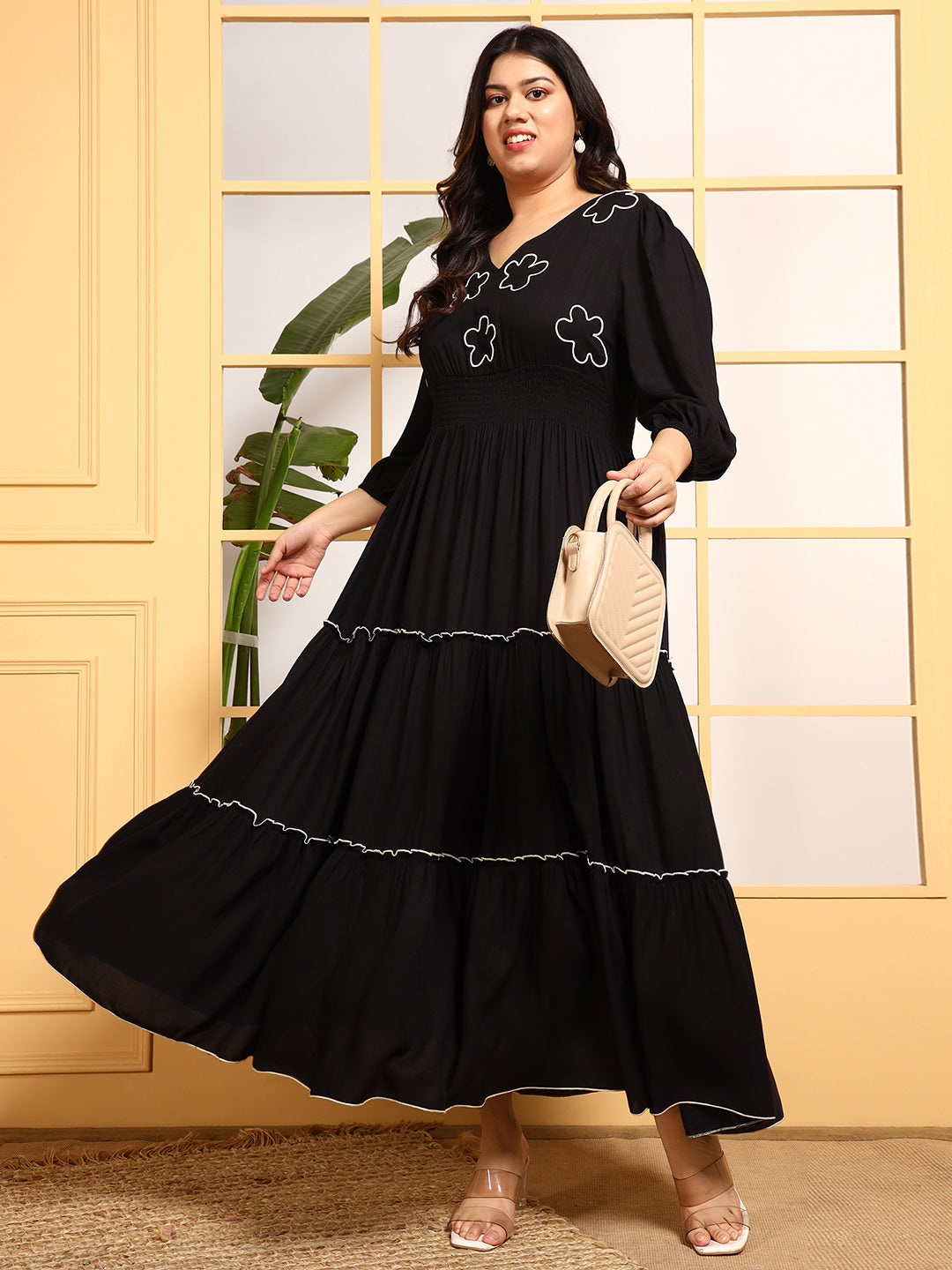 embroidered plus size dress Black Tiered Women's Maxi SSEveryday24 Desperate farmers dress in Line dry Size:6-1/4