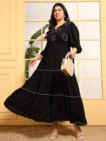 Black Embroidered Tiered Women's Plus Size Maxi Dress