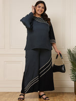 Colour Blocked Viscose Rayon Womens Plus Size Co Ord Set