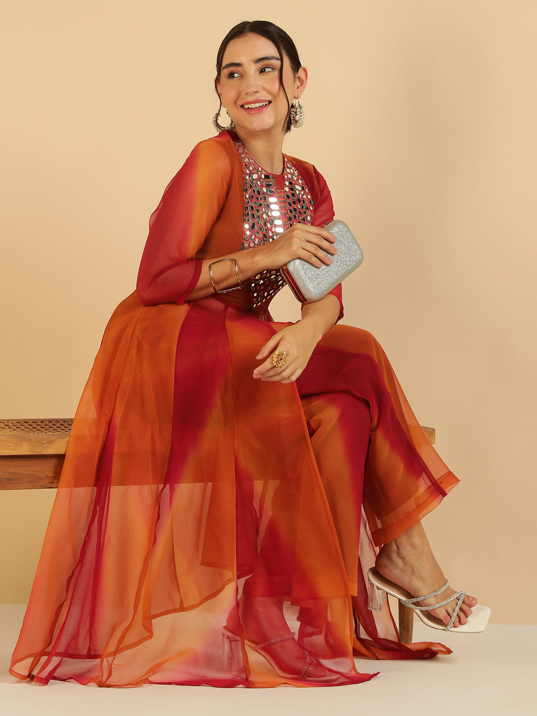 Multi Colour Embroidered Tunic & Palazzo Fusion Women Co-Ord Set