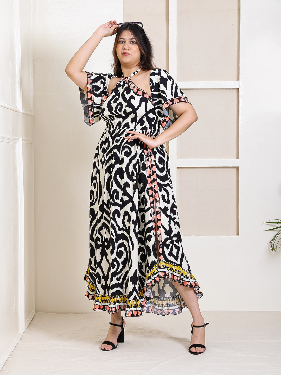 Black Tiered With Slit Women Plus Size Dress