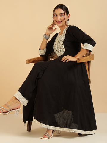 Black Embroidered Tunic & Palazzo Fusion Women Co-Ord Set