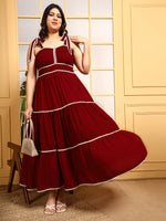 Maroon Sweetheart Neck Strappy Tiered Women's Plus Size Maxi Dress