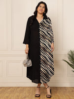 Women's Plus Size Black Diagonal Striped Shirt Dress