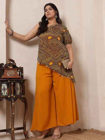 Bandhani One Shoulder Tunic With Sharara Women Indo Western Co-Ord Set