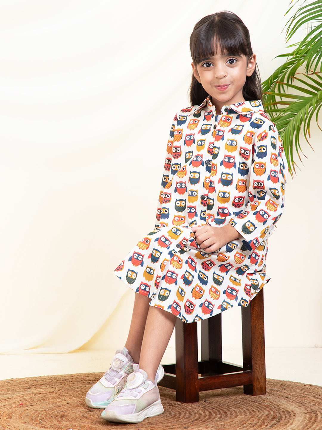 Owl Printed Shirt Dress