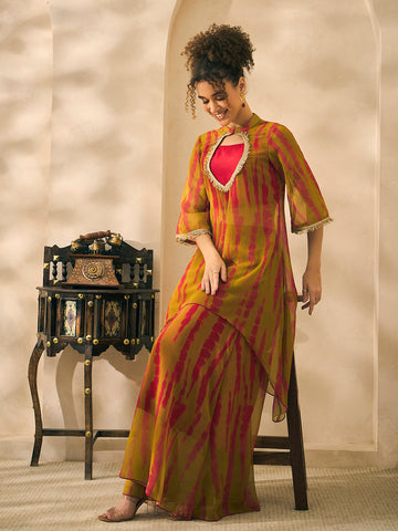 Chiffon Tie-Dye Print Kurta And Palazzo With Bustier Indo Western Women 3 Piece Set
