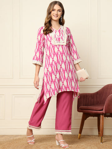 Lavender Ikkat Printed Ethnic Women Co-Ord Sets