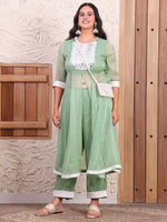 Mirror Embroidered Neck Patch Anarkali Kurta With Palazzo Indo Western Co-ord Set