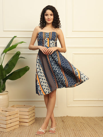 Corset Style Multi Printed Women Dress