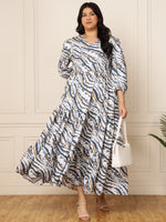 Women's Plus Size Grey Diagonal Wave Printed Tiered Maxi Women