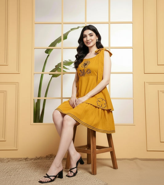 Self Design Fit & Flare Knee Length Dress Beach Festive Fancy Stylish Short One Piece Dresses