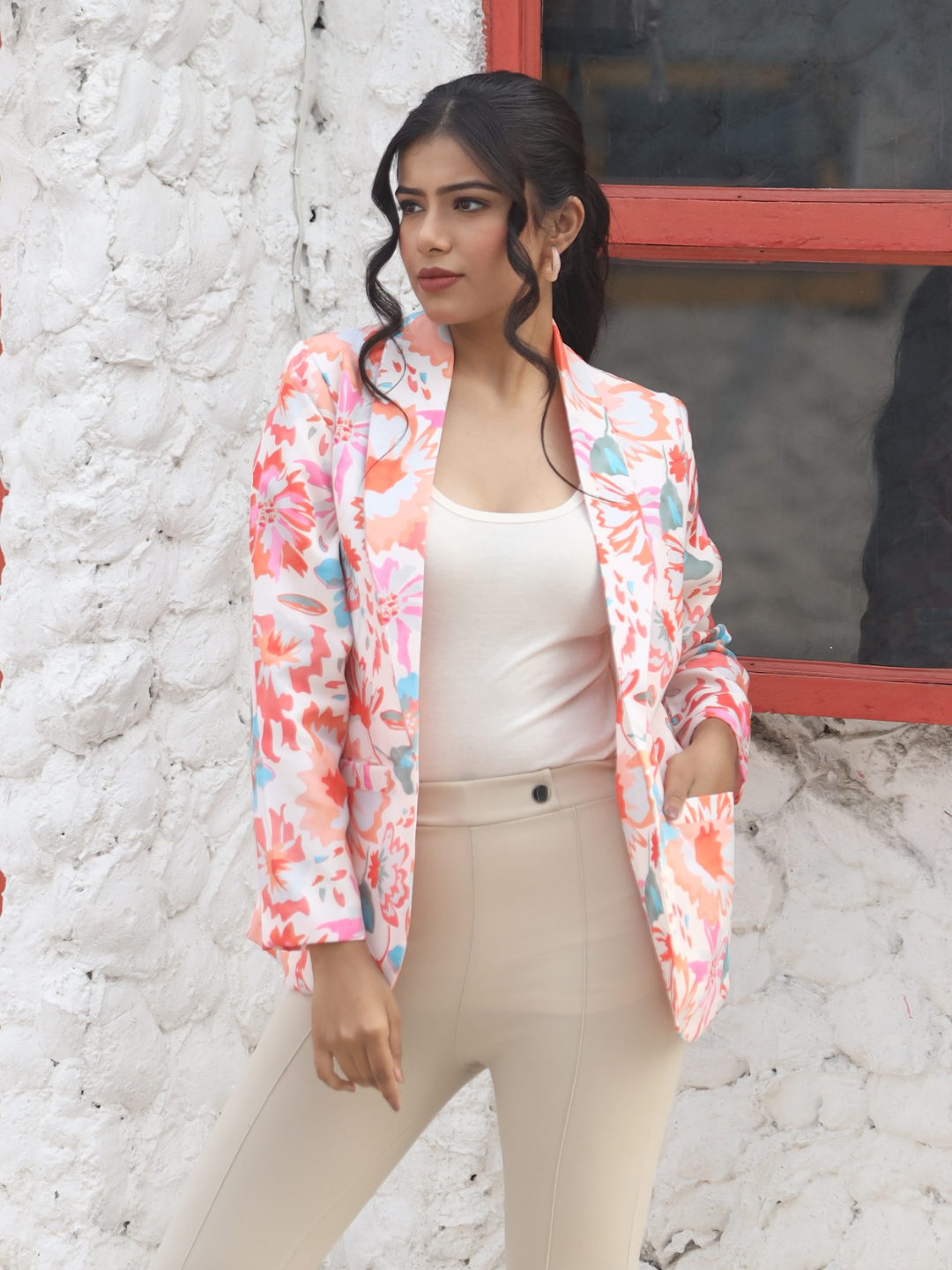 Multicolor Collared Abstract Floral Print Blazer