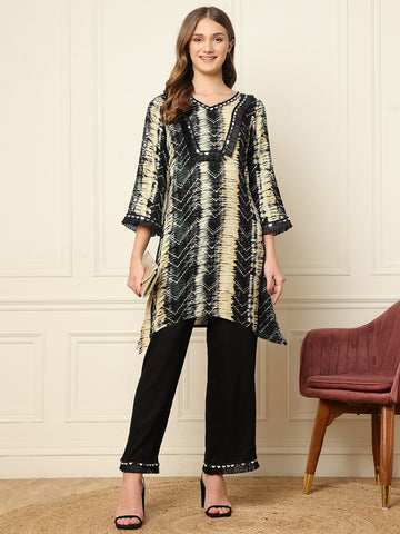 Black Zig-Zag Printed Kurta With Palazzo Ethnic Women Co-Ord Sets