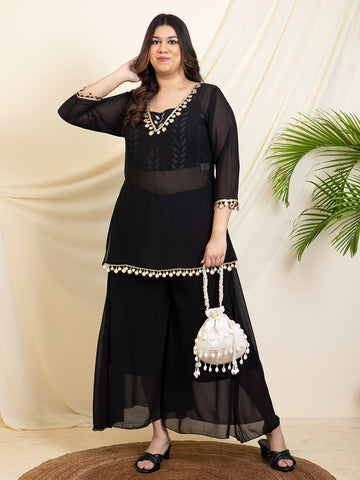 Black Indo Western Women Plus Size Set