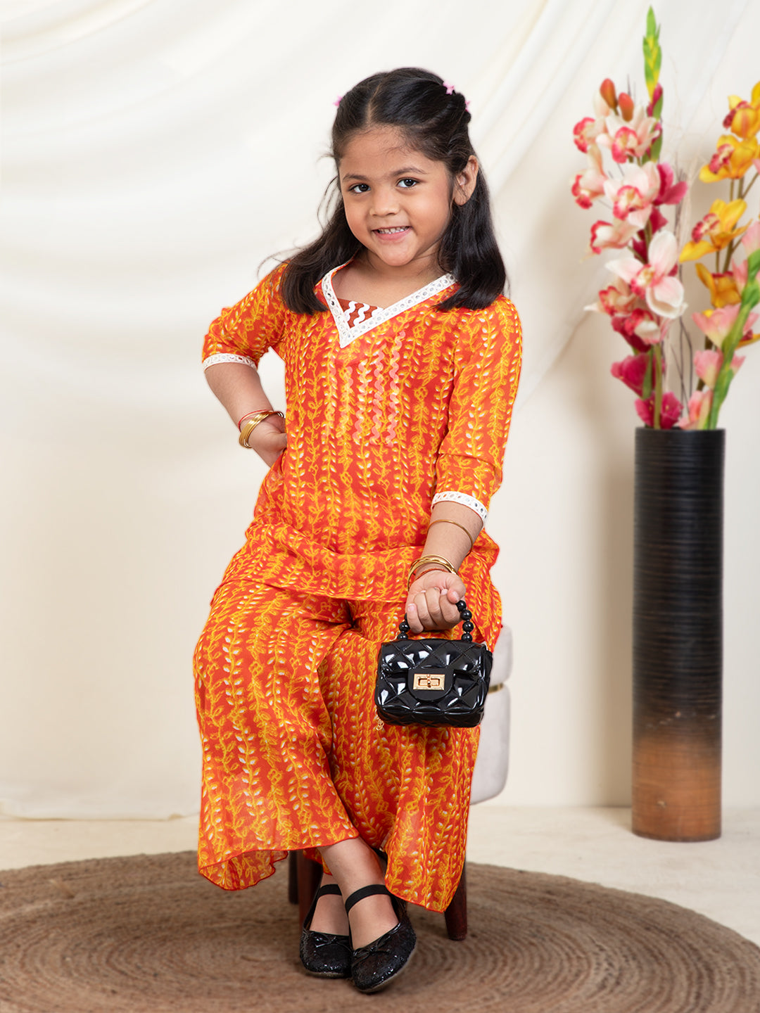 Leaf Print Kurti & Palazzos With Inner Top