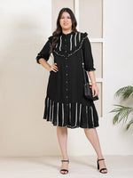 Women's Plus Size Black With Yoke Designed Tiered Shirt Dress
