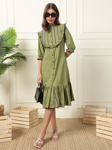 Sea Green Tiered Shirt Dress