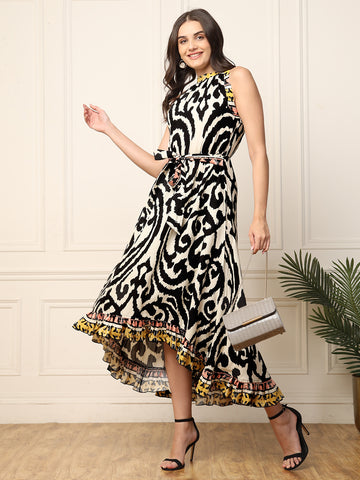 Abstract Printed High Low Women Dress