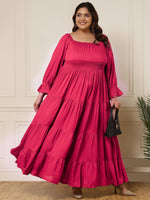 Women's Plus Size Magenta Square Neck Flared Solid Maxi Dress