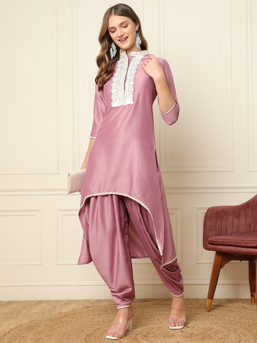 Lavender Kurti With Harem Women Co-Ord Sets