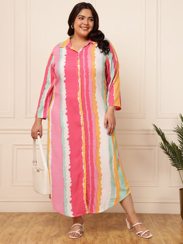 Women's Plus size Multicolor wave printed shirt