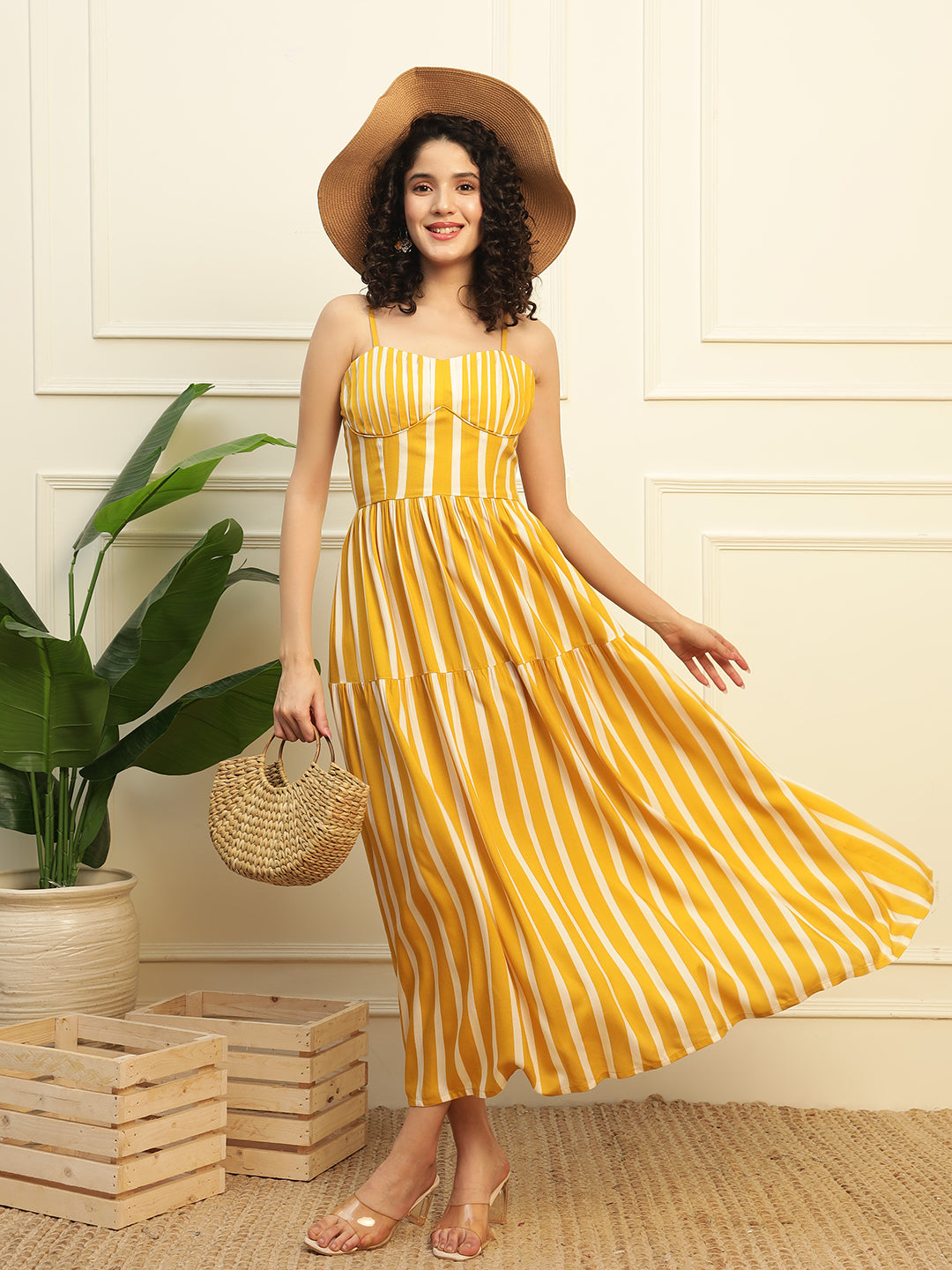 Yellow Corset Style Women Maxi Dress