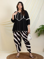 Black Peplum Top With Harem Women Plus SIze Co-Ord Set