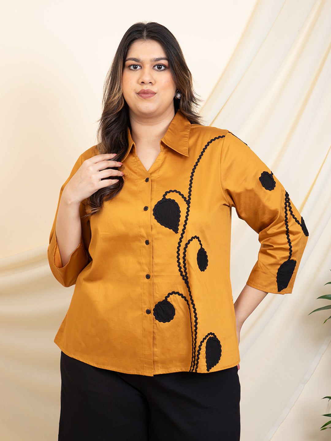 Mustard Women Patch Work Women Plus Size Shirt