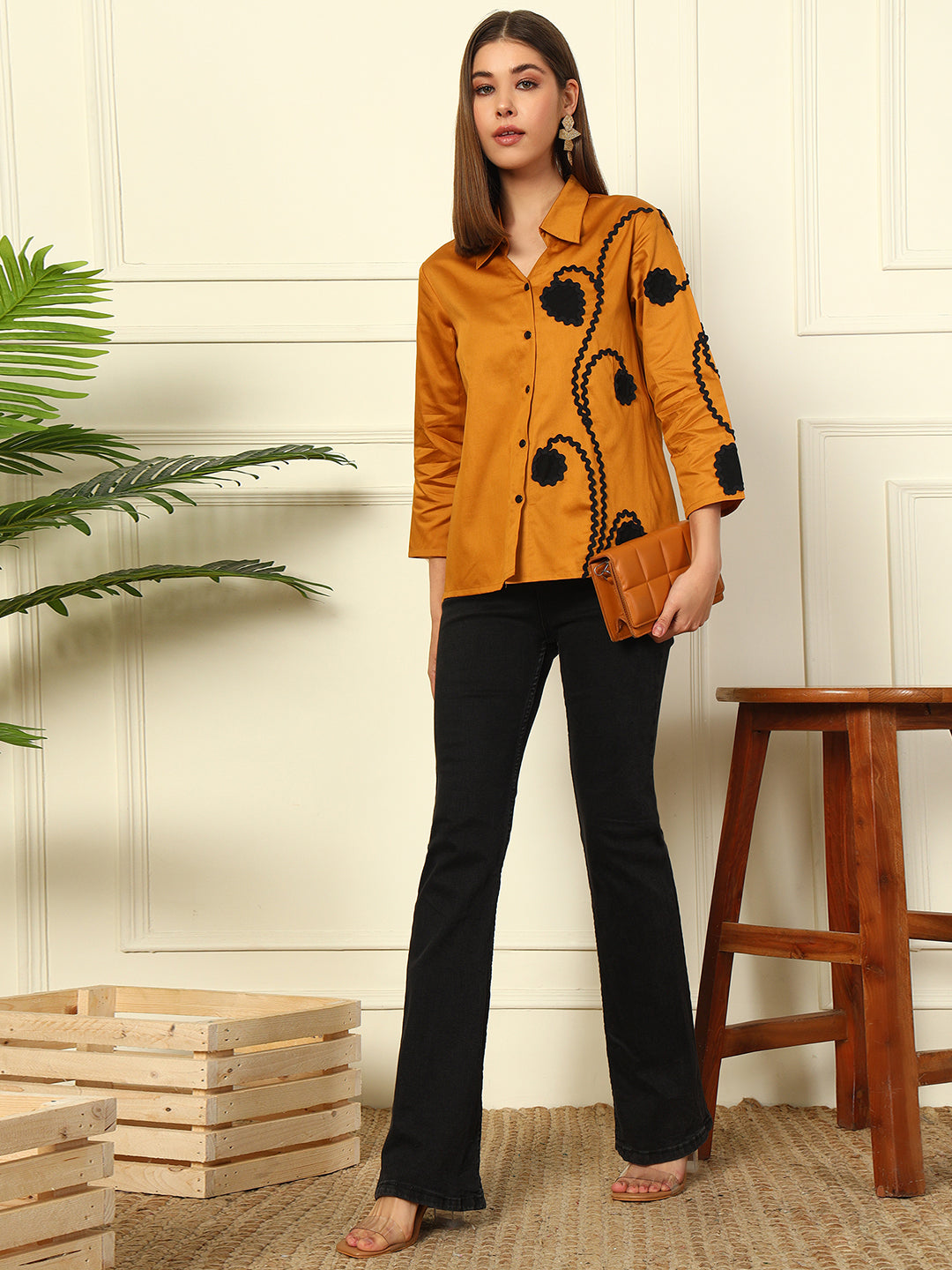 MUSTARD WOMEN PATCH WORK WOMEN SHIRT