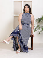 Women's Plus Size Blue Striped High Low Dress
