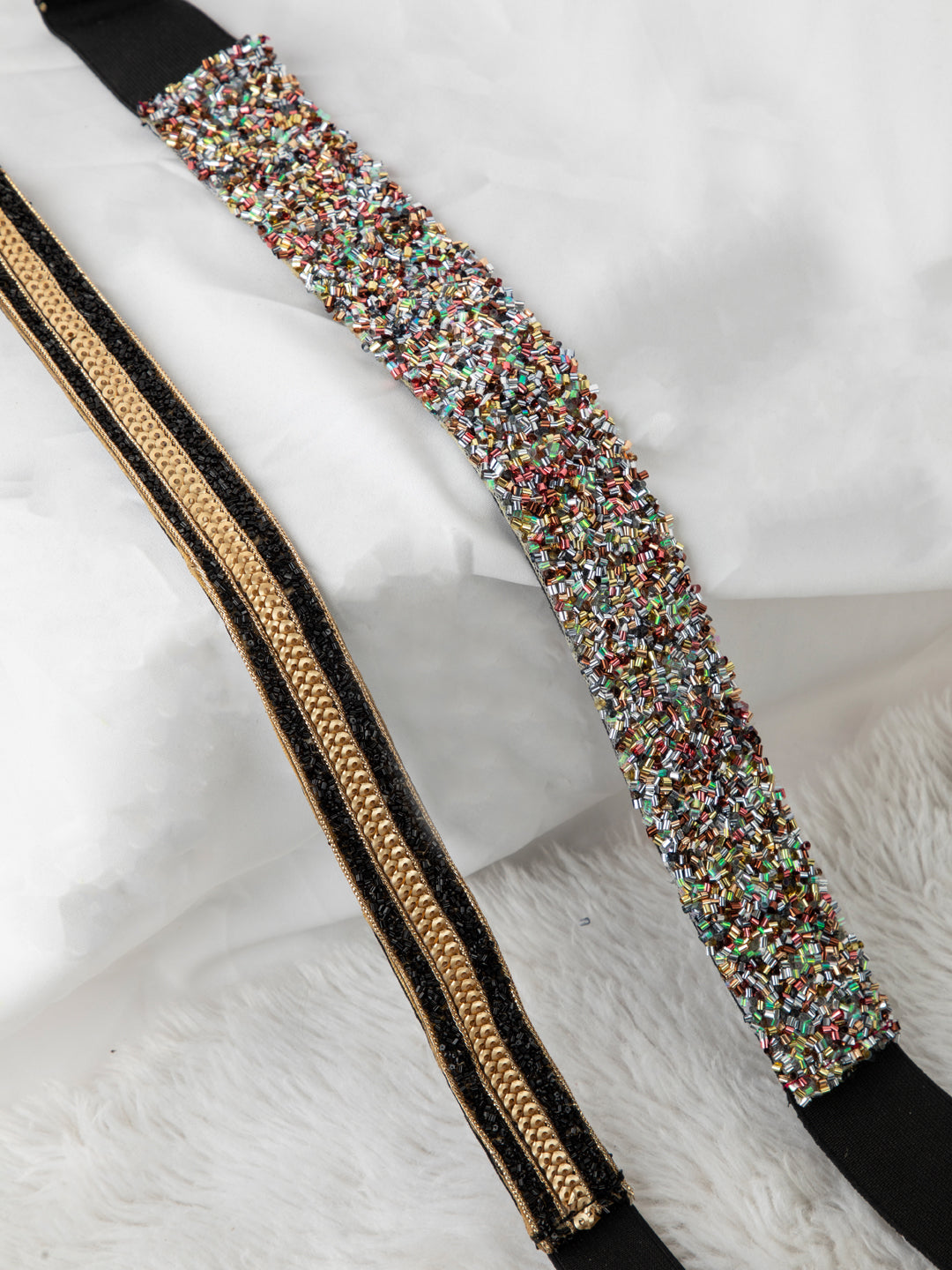 Women's Multicoloured Golden Pack Of 2 Sequinned Embellished Party Belt