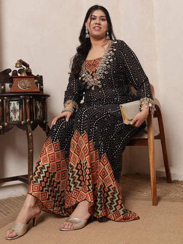 Black Bandhani Printed Pure Viscose Chinnon Women Co-ord Set