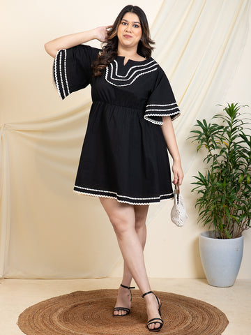 Women Black Flared Plus Size Short Dress