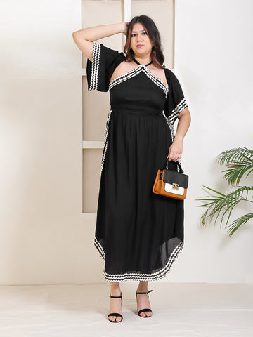 Women's Plus Size Black A Line Slit Dress