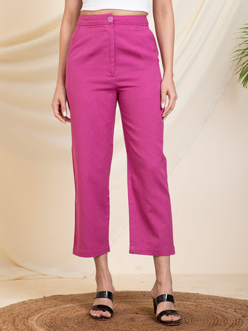 Magenta Solid Women Pants