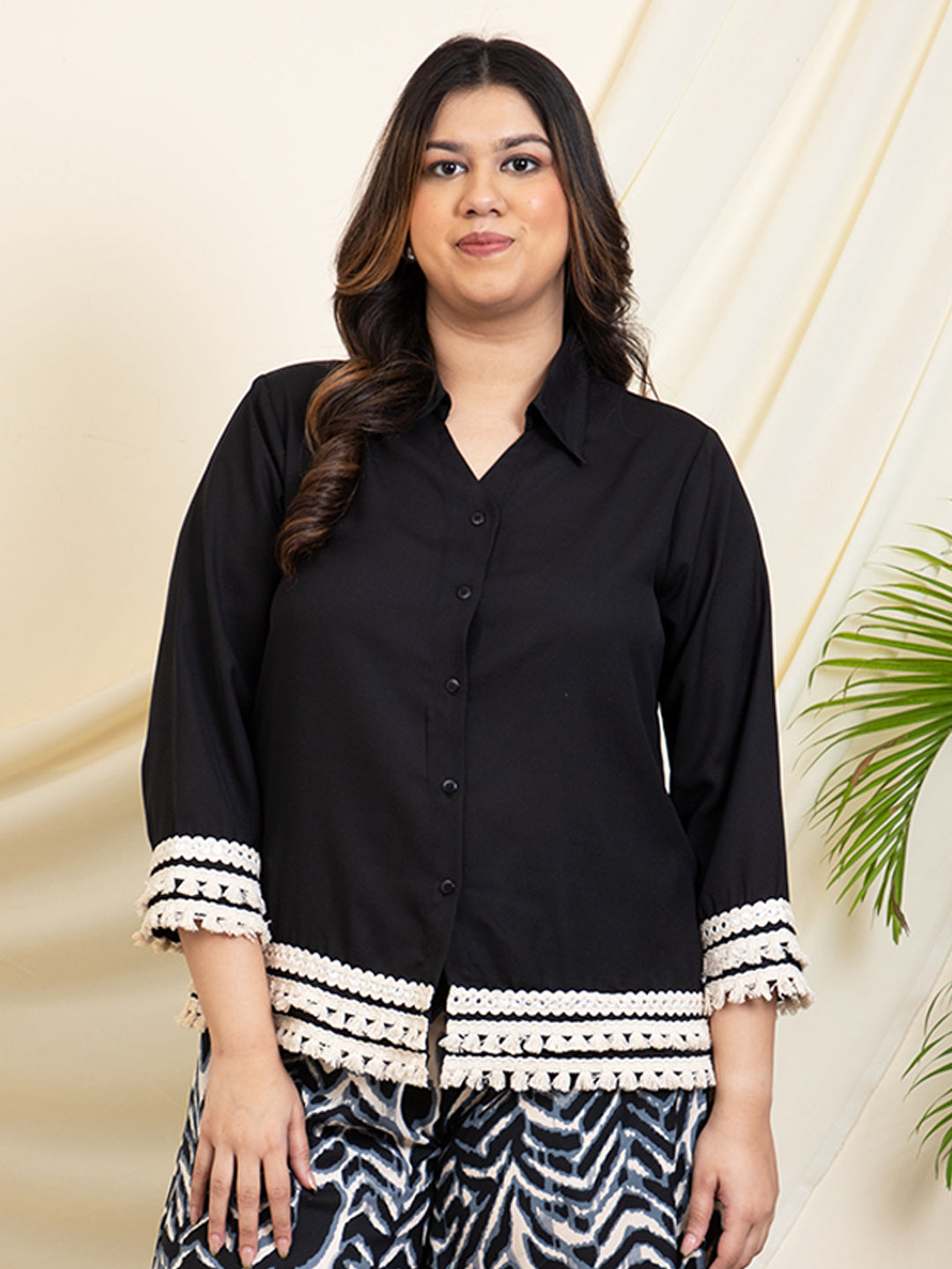 Lace Detailed Black Women Plus Size Shirt