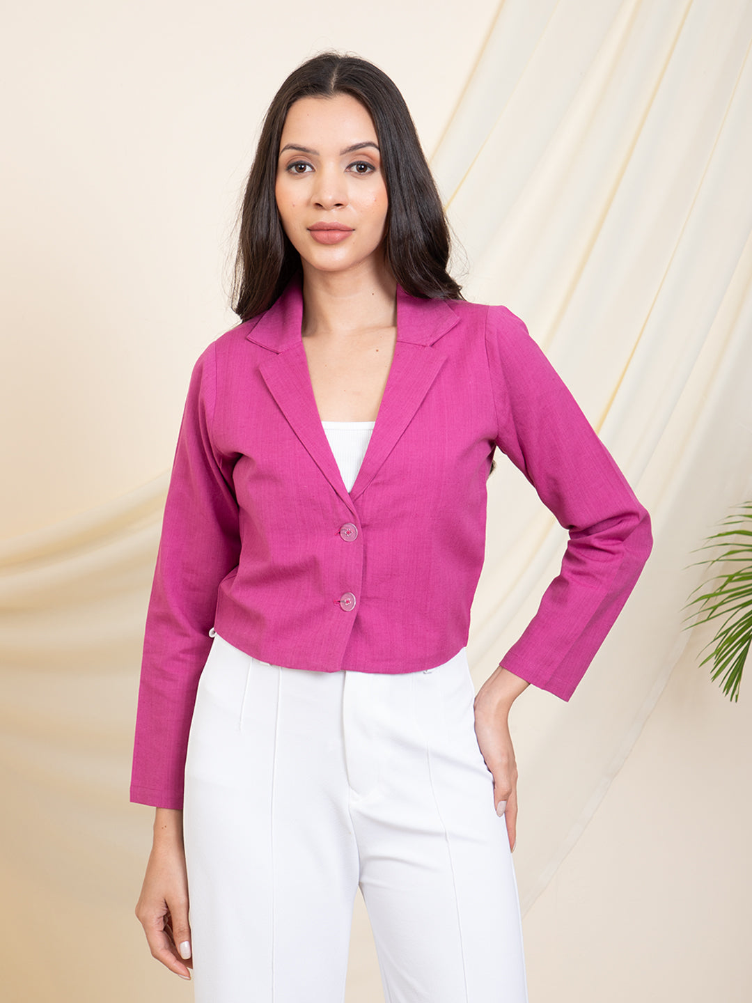 Magenta Solid Women Blazer