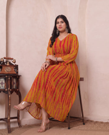 Olive Green Tie-Dye Printed Women Plus Size Maxi Dress