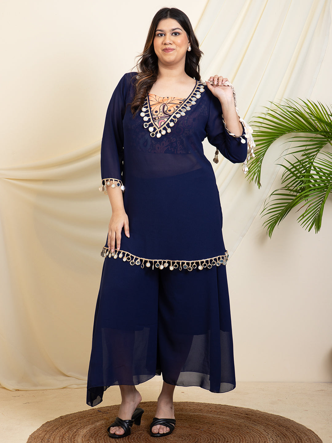 Navy Blue Indo Western Plus Size Set