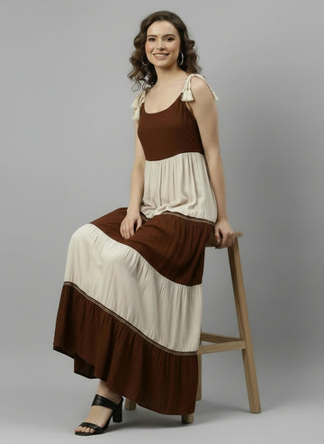 Colorblock Cotton Maxi Dress For Women's