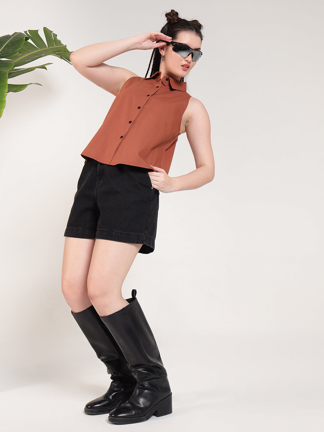 Mocha Cotton Halter Style Women Shirt